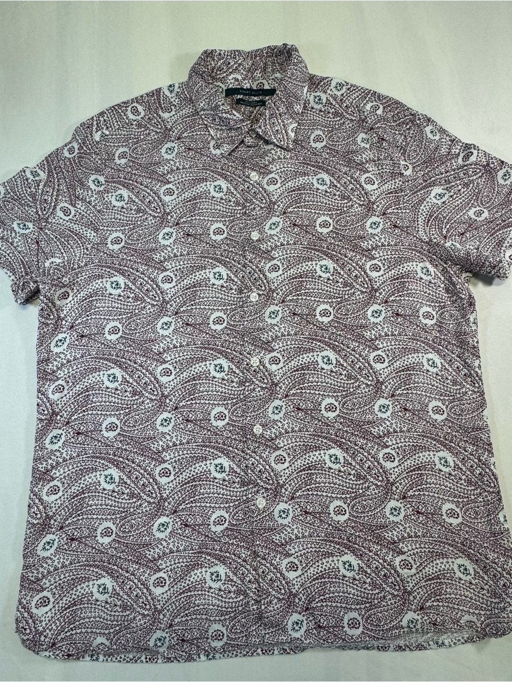 Perry Ellis Short-Sleeve Button-Down in Burgundy Paisley